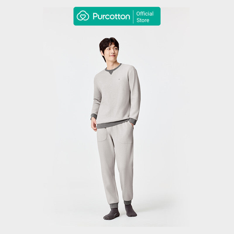 Men's Waffle Knit Loungewear Set,Mercury Grey,Top: UK 40 ( L); Bottom: UK 34 ( L)