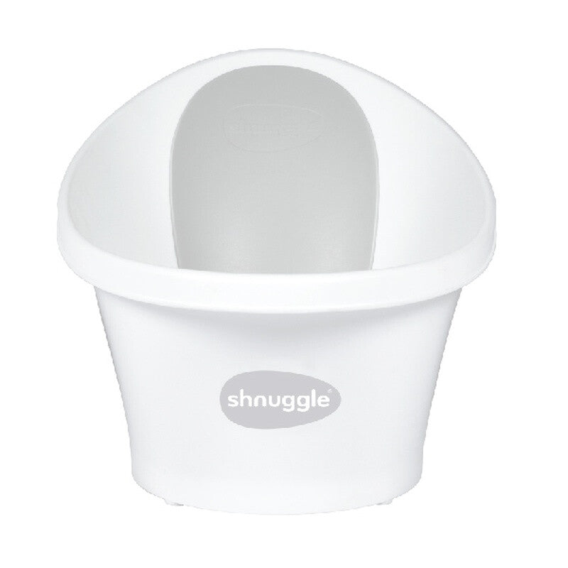 Shnuggle Baby Bath Tub White/Grey – Comfortable Infant Bathtub with Plug for Easy Drain, Non-Slip Support, Compact Design