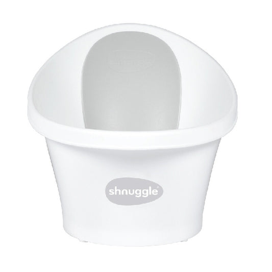 Shnuggle Baby Bath Tub White/Grey – Comfortable Infant Bathtub with Plug for Easy Drain, Non-Slip Support, Compact Design