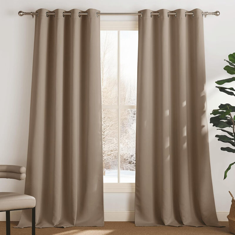 PONY DANCE Blackout Curtains with Eyelet, 2 Panels W140xL245cm(W55xL96inch), Cappuccino