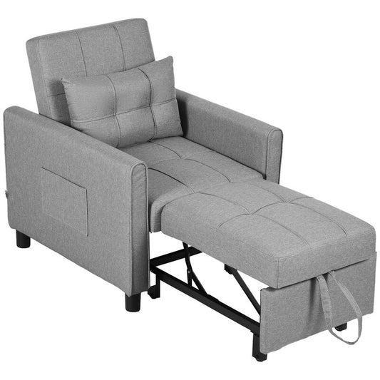 HOMCOM Sofa Bed | 1 Seater Fold Out Living Room Sleeper Chair | Space Saving Grey Fabric Convertible Design