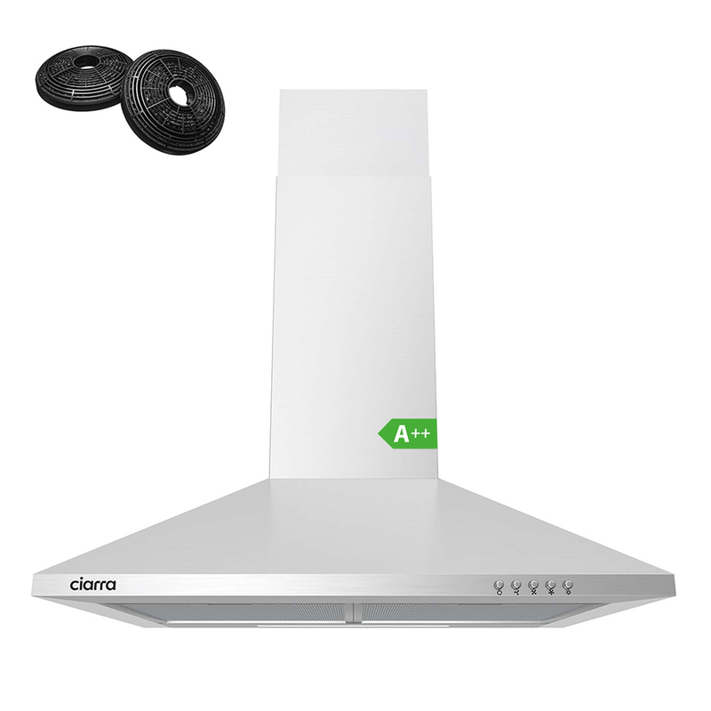 Ciarra 60cm Wall-Mounted Kitchen Extractor, Stainless Steel Cooker Hood — Convertible Venting, Push-Button Control