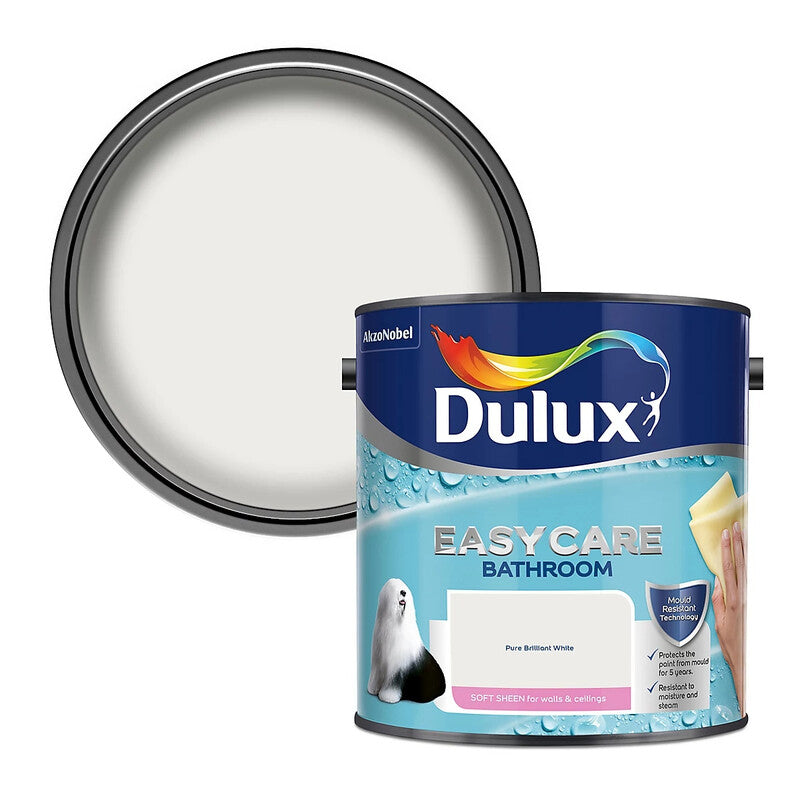 Dulux Easycare Bathroom Soft Sheen Emulsion Paint - Pure Brilliant White - 2.5L