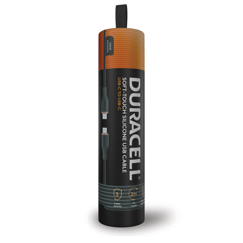 Duracell Electronics USB-C to USB-C 2 Meter Charging Cable - 100W Super Fast Charge PD Power Delivery
