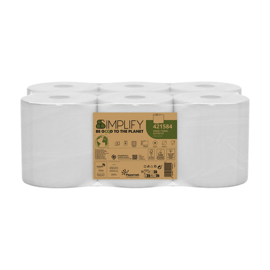 Papernet Autocut Hand Towels, 19.6 high, 130m long, pure cellulose, 19.5gsm. CARBON NEUTRAL