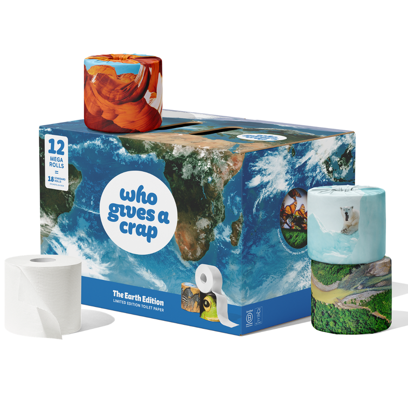 Who Gives A Crap Toilet Tissues: Extra Soft 3-Ply Double Length Toilet Roll, Earth Limited Edition, 12 Pack
