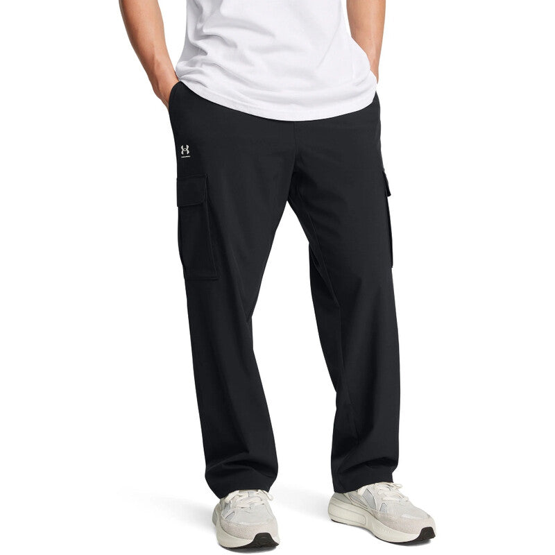 Under Armour Men's Cargo Pants | Vibe Woven Athletic & Utility Trousers in Black/White for Training & Casual Wear