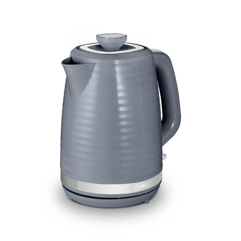Tower Kettle: Saturn 1.7L Quick Boil 3000W Electric Kettle, Grey with Chrome Accents for Fast Heating.