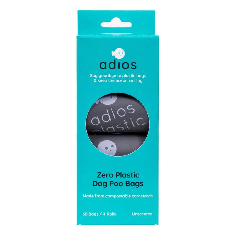 Adios Plastic Compostable Poo Bags in Grey 4 Rolls (60 Bags)