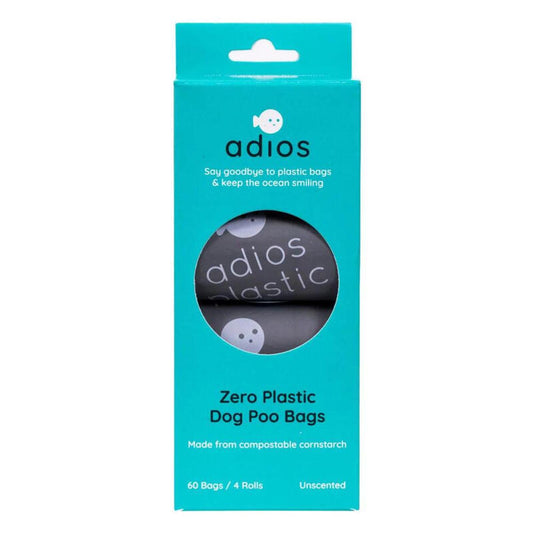 Adios Plastic Compostable Poo Bags in Grey 4 Rolls (60 Bags)