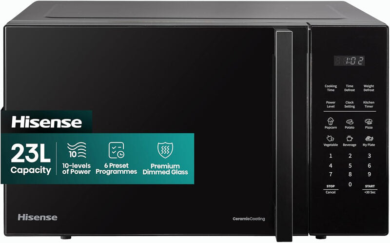 Hisense 23L Solo Microwave Oven - 800W, Touch Control, Easy Clean Interior, Auto Defrost & Smart Cook Programs, Black - H23MOBS5HUK