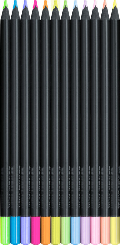 Faber-Castell Black Edition Colour Pencils, Neon & Pastel, Box of 12