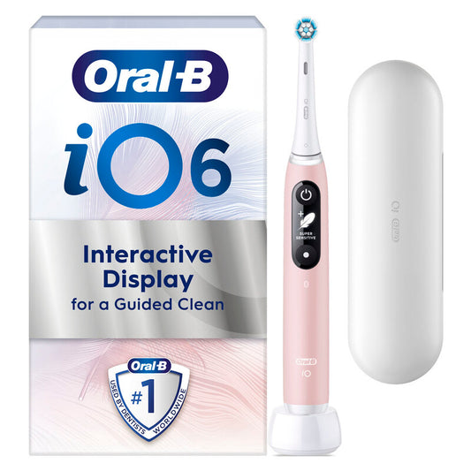 Oral-B iO6 Electric Toothbrush with App Guidance & AI Tracker in Pink Sand | 5 Modes, Travel Case, Interactive Display for Professional Clean