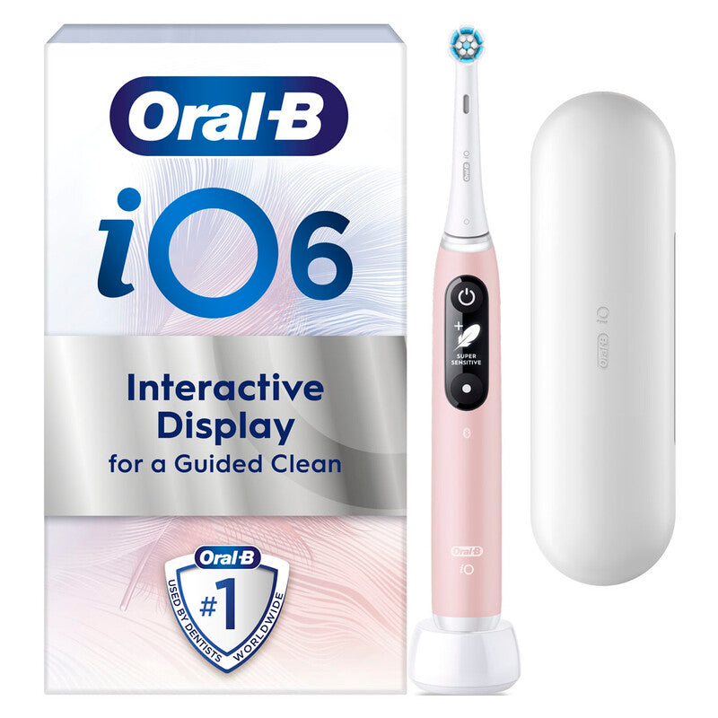 Oral-B iO6 Electric Toothbrush with App Guidance & AI Tracker in Pink Sand | 5 Modes, Travel Case, Interactive Display for Professional Clean