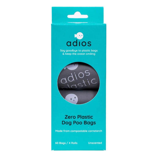 Adios Plastic Compostable Poo Bags in Grey 4 Rolls (60 Bags)