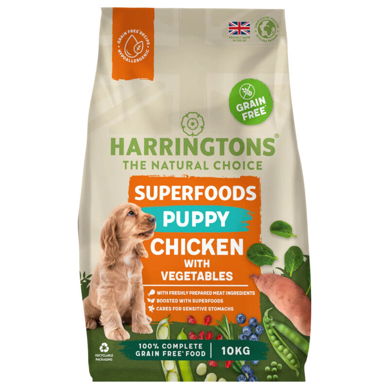 Harringtons Dog Superfoods Puppy Chicken Dry Food - Gluten Free Complete Nutrition for Growing Puppies, 10kg Bag