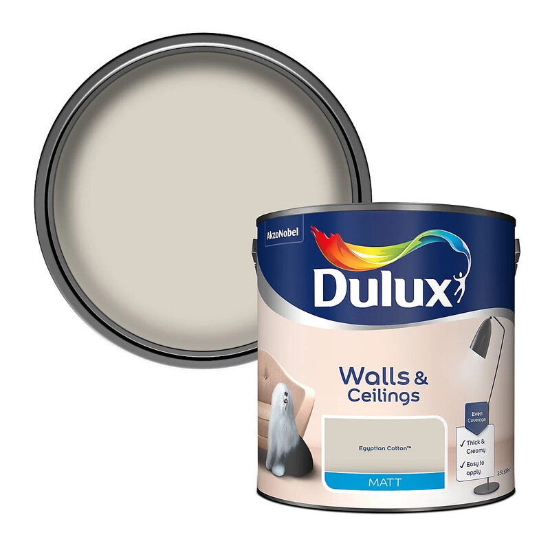 Dulux Matt Emulsion Paint - Egyptian Cotton Interior Wall Paint in a 2.5 Litre Size for a Modern and Clean Finish
