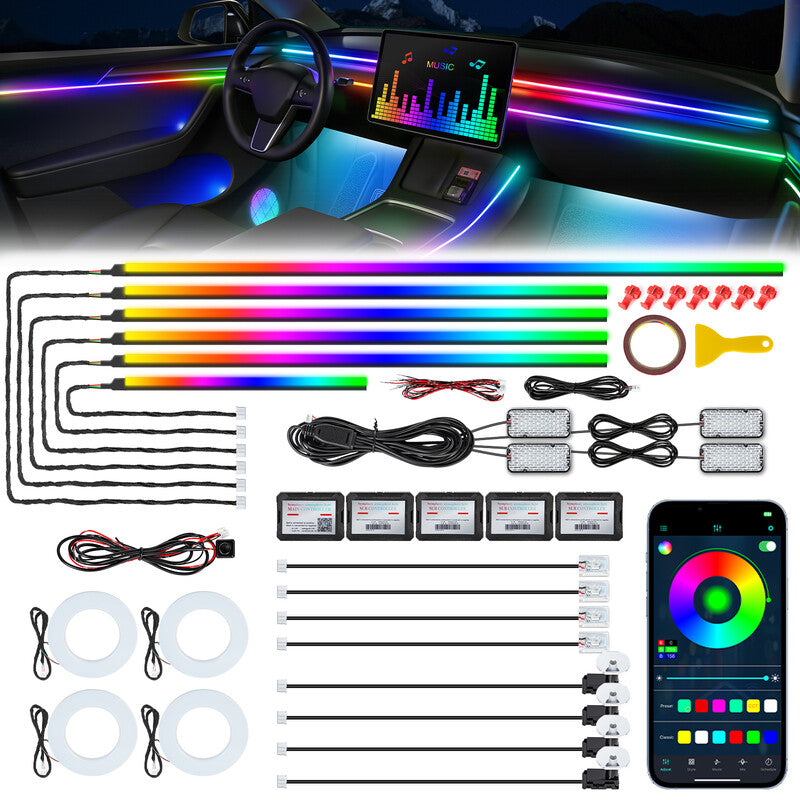 Dreamcolor Acrylic Interior Car LED Strip Light with Wireless APP, RGB 22 in 1 with 175 inches 593 LEDs Fiber Optic Ambient Lighting Kits, 16 Million 