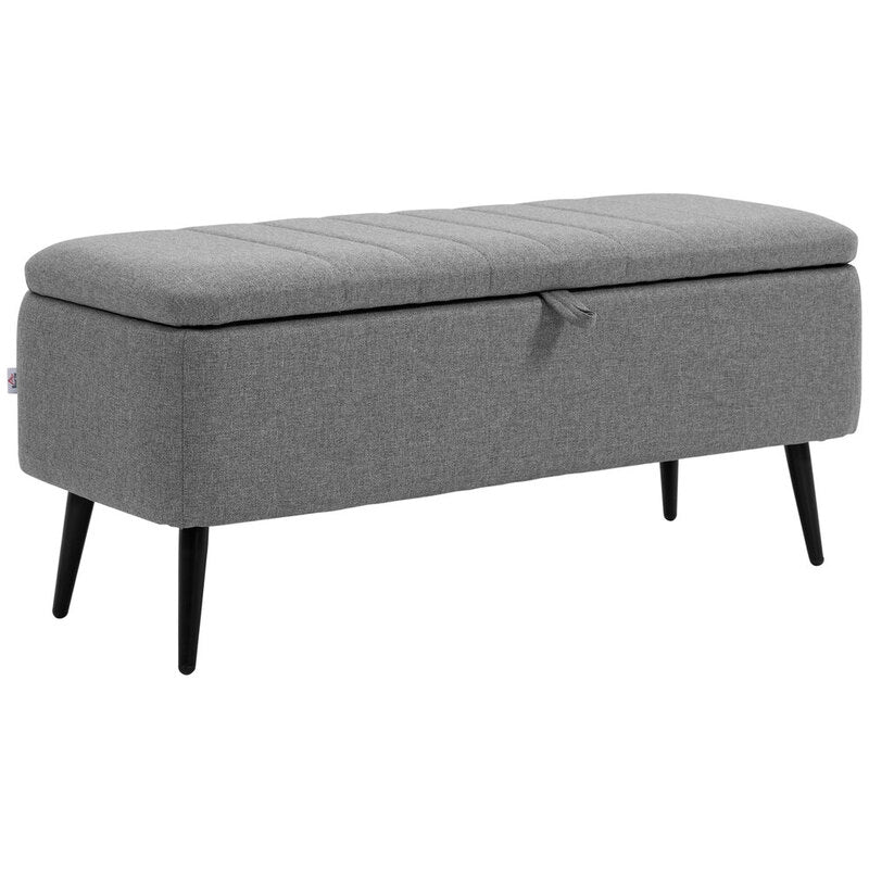 HOMCOM Furniture Ottoman Storage Bench, Panelled Design in Grey and Black for Living Room Sofa or Chair