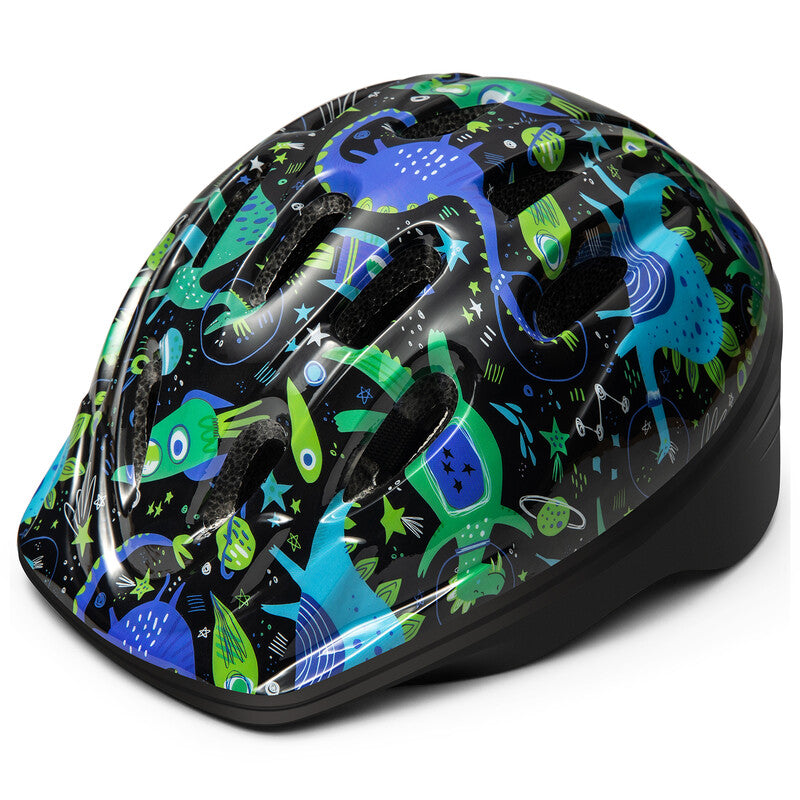 OutdoorMaster Ibex Youth & Kids Bike Helmet - for Balance Bike, Toddler Scooter Blue Dinosaur M