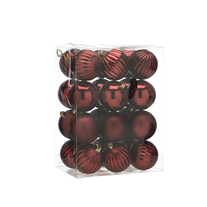 Festive Pack Of 24 X 7Cm Mixed Finish Balls - Burgundy