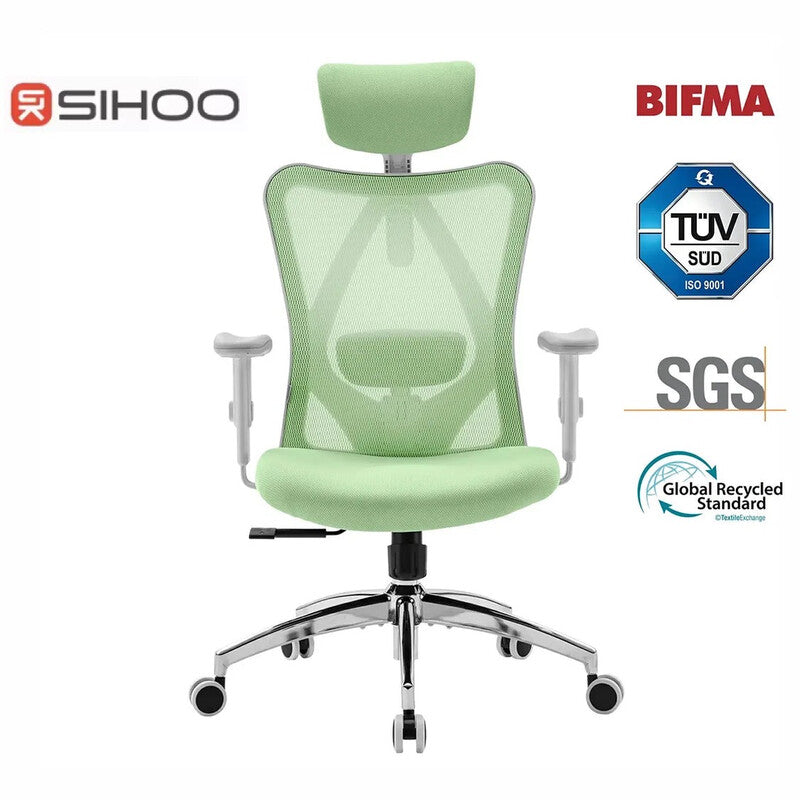 SIHOO M18 Ergonomic Office Chair with Adjustable Headrest & Lumbar Support, High Back Executive Swivel Desk Chair for Home Office in Green
