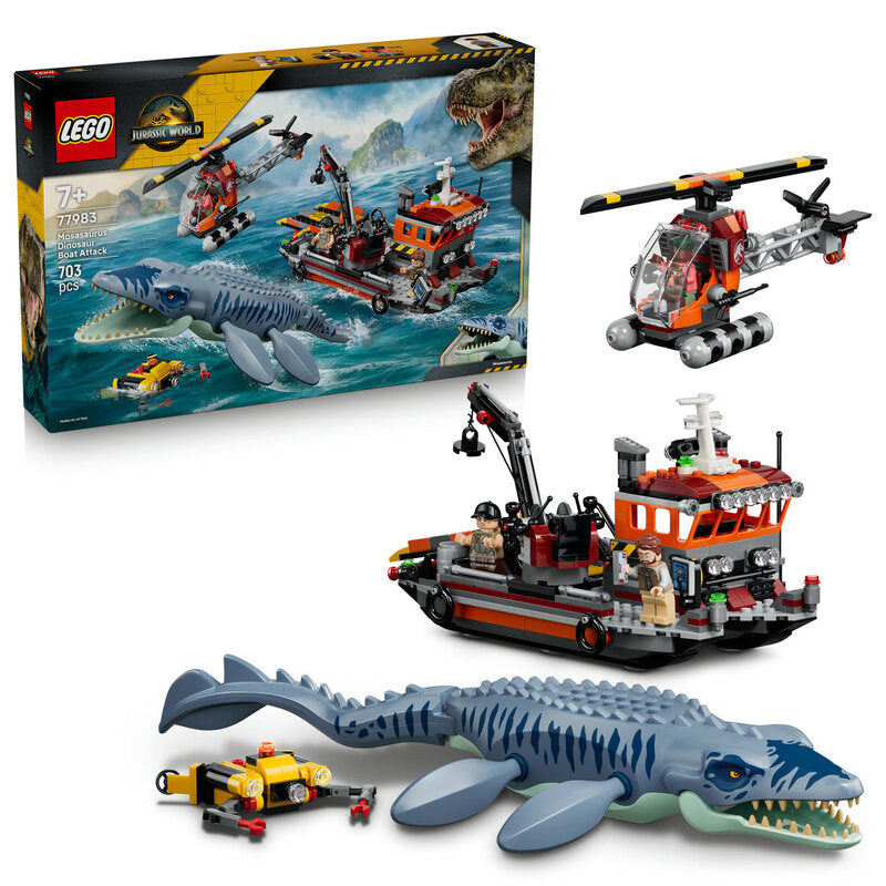 LEGO Jurassic World Building Set: 77983 Mosasaurus Dinosaur Boat Attack for Epic Dinosaur Battle Play Scenes