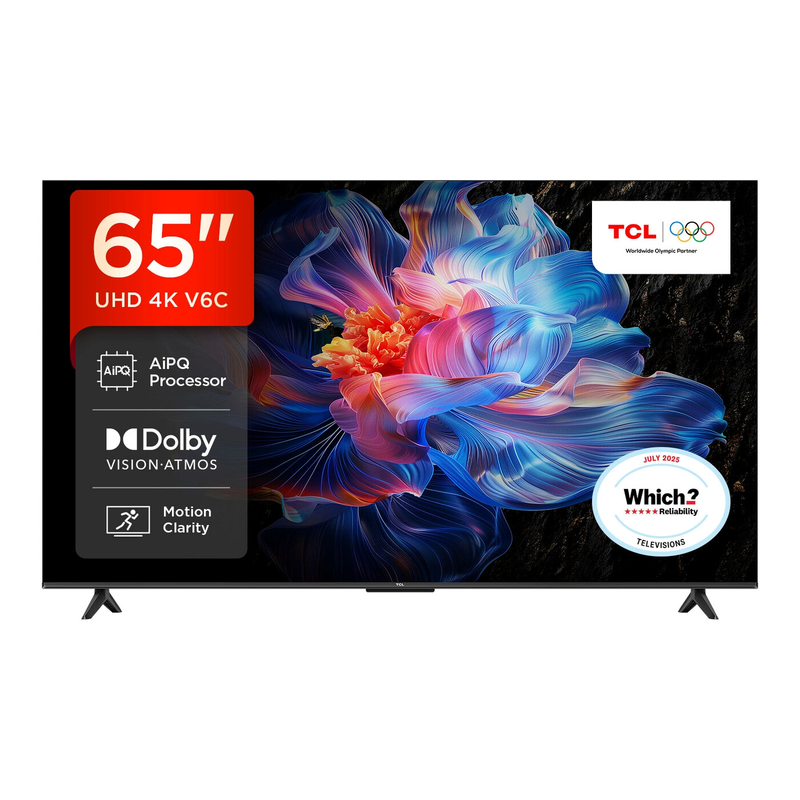 TCL 65 Inch 4K UHD HDR Smart Google TV with Dolby Atmos, AiPQ Engine & 120Hz Game Accelerator | Model 65V6C