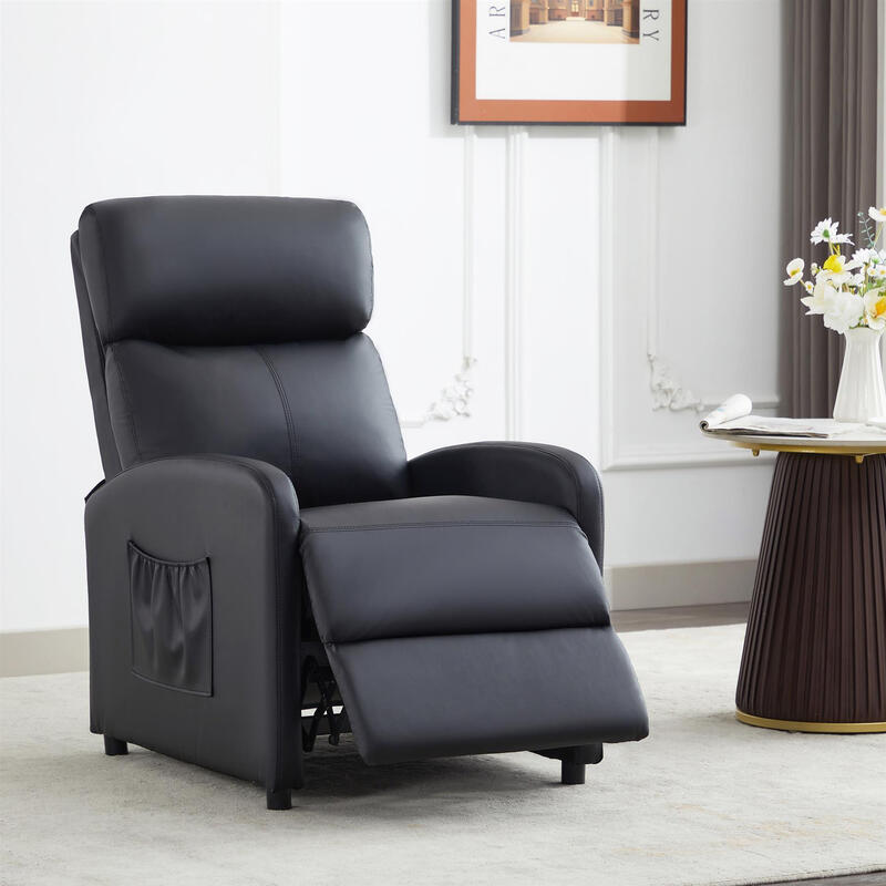 MCC Direct Black Push Back Recliner Chair, Living Room Armchair with Lumbar Support, Padded Backrest & Adjustable Leg Rest