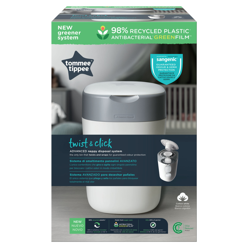 Tommee Tippee Nappy Disposal Bin: Twist & Click Advanced Baby Nappy Disposal System for Odor Control