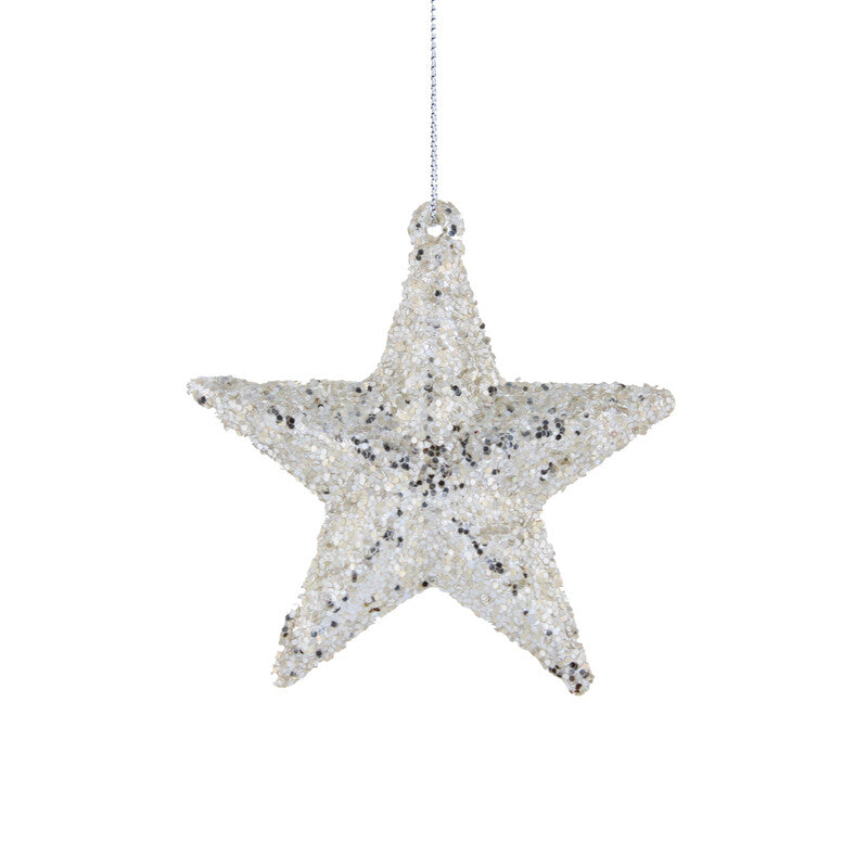 Festive 8Cm Hanging Silver Glitter Glass Star