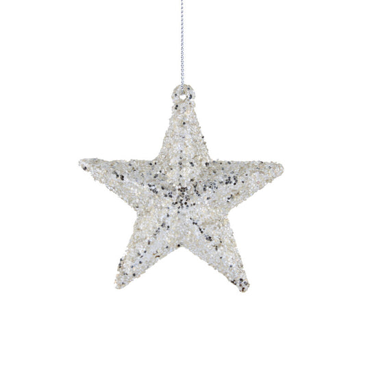 Festive 8Cm Hanging Silver Glitter Glass Star