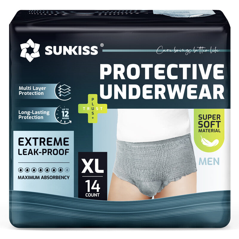 SUNKISS Incontinence Underwear for Men,Daytime Disposable Adult Pull Ups,Mens Protective Briefs with Maximum Absorbency, XLarge, Grey, 14 Count