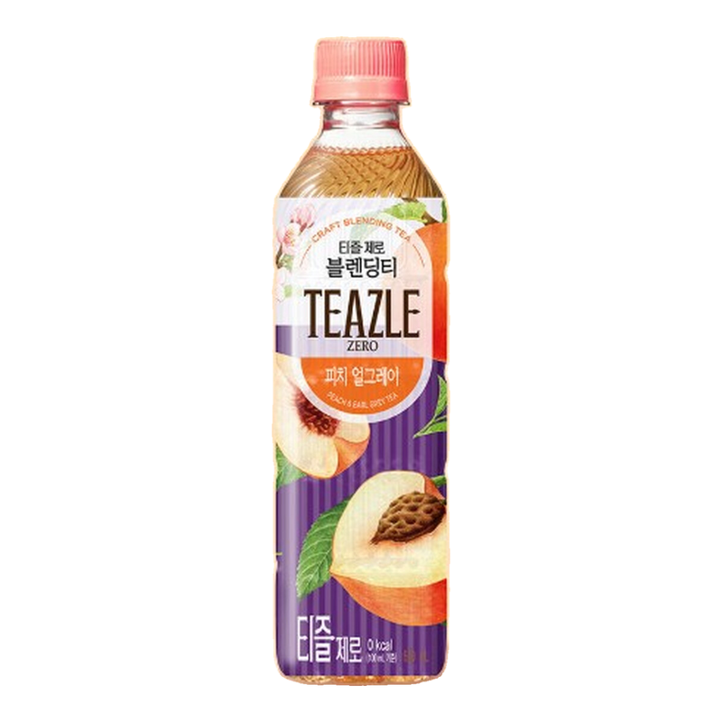 TEAZLE Zero Calorie Sugar Free Peach & Earl Grey Tea RTD 500ml – Korean Ready To Drink Blended Tea with Sweet Peach & Fragrant Bergamot – Vegan Friend