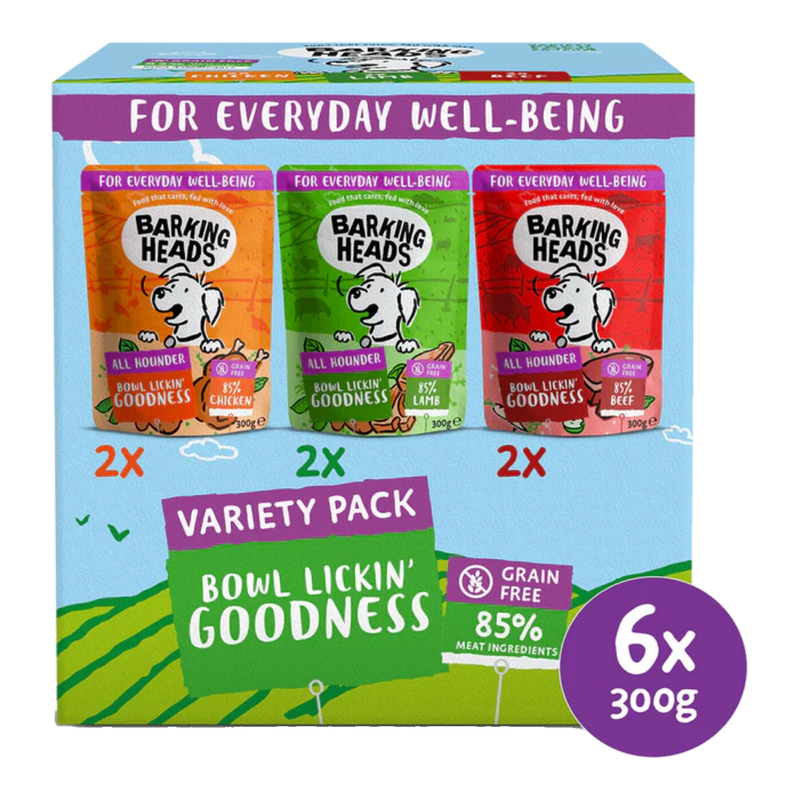 Barking Heads Adult Wet Dog Food: 6x300g Pouches Variety Pack for Complete and Balanced Canine Nutrition