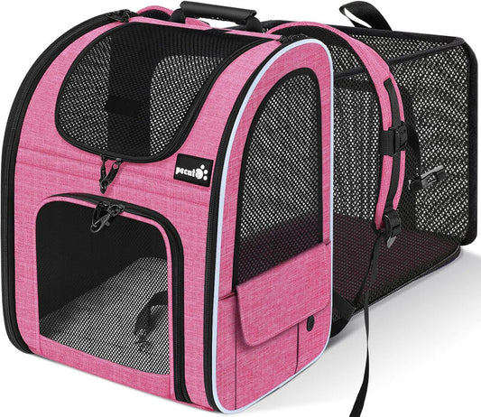pecute Pet Carrier Backpack Expandable Pink