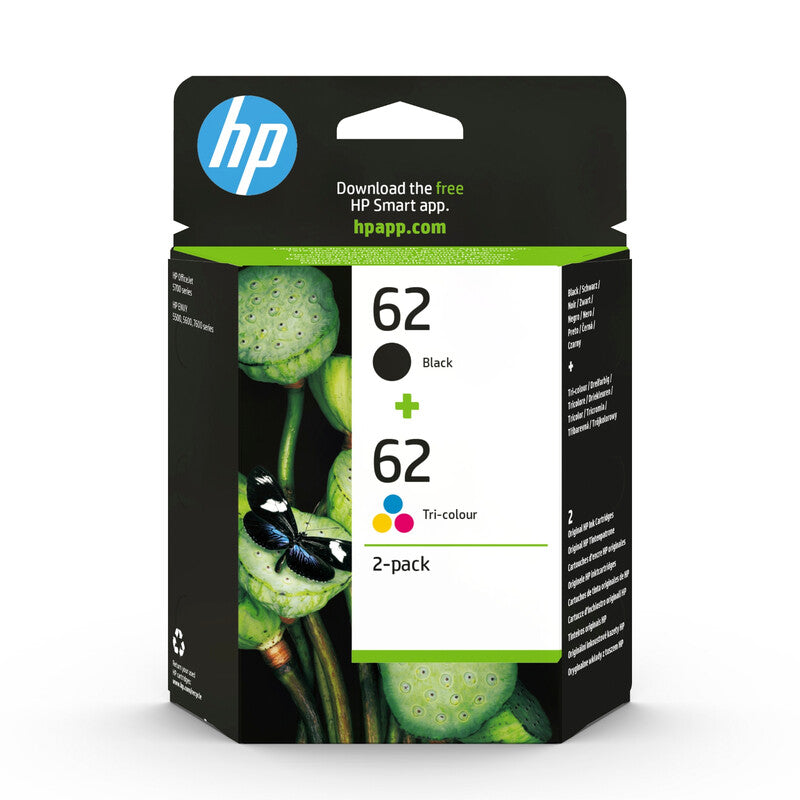 HP Original 62 Ink Cartridge Combo Pack 2-Pack | High-Yield Black & Tri-Color Printer Ink for HP DeskJet Printers