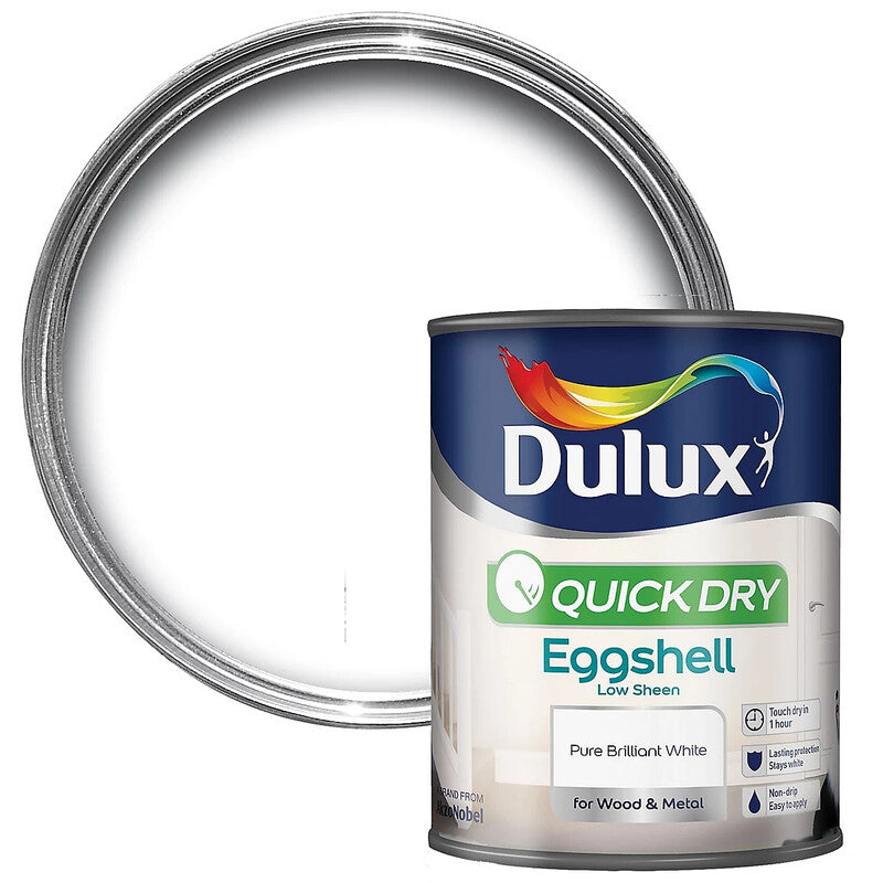 Dulux Quick Dry Eggshell Paint - Pure Brilliant White - Interior Wall Paint, 750ml, Fast Drying, Smooth Matt Finish