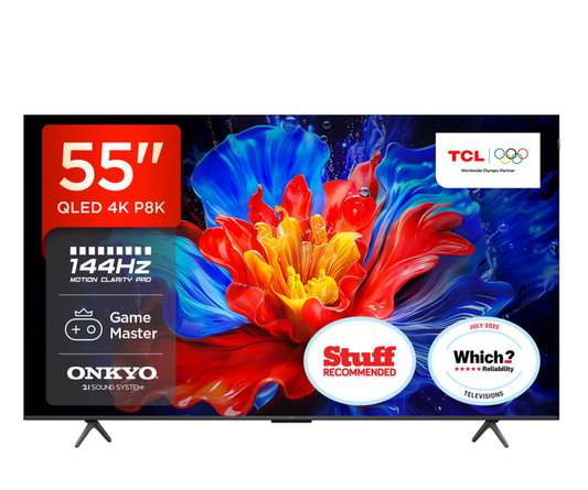 TCL 55 Inch QLED 4K HDR PRO Smart TV with 288Hz Game Accelerator & ONKYO 2.1 Sound System | Miracast & Google Cast