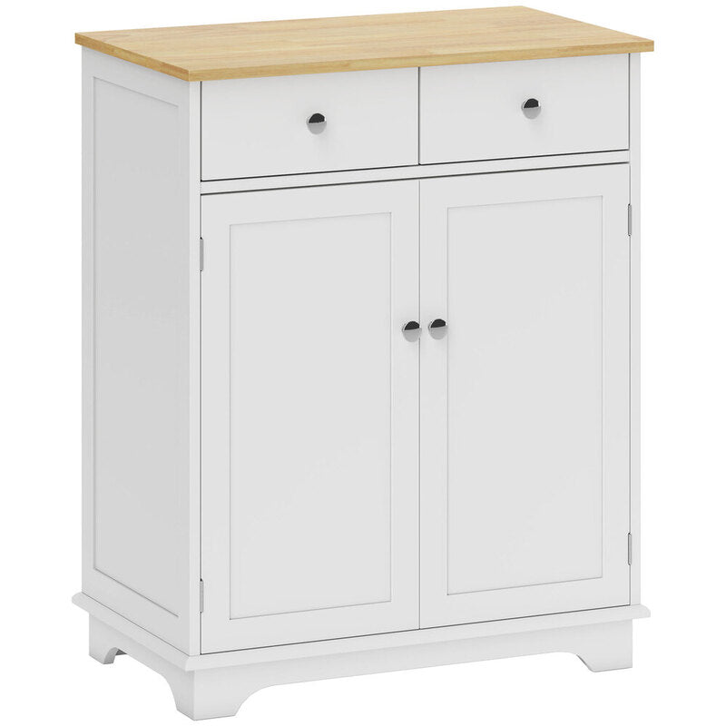 HOMCOM Sideboard: Traditional White and Natural Wood Console Table for Living Room Storage & Display
