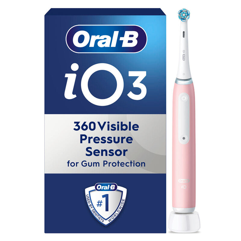 Oral-B iO3 Electric Toothbrush in Blush Pink | 3 Cleaning Modes, Pressure Sensor, 2-Minute Timer & Long Battery Life