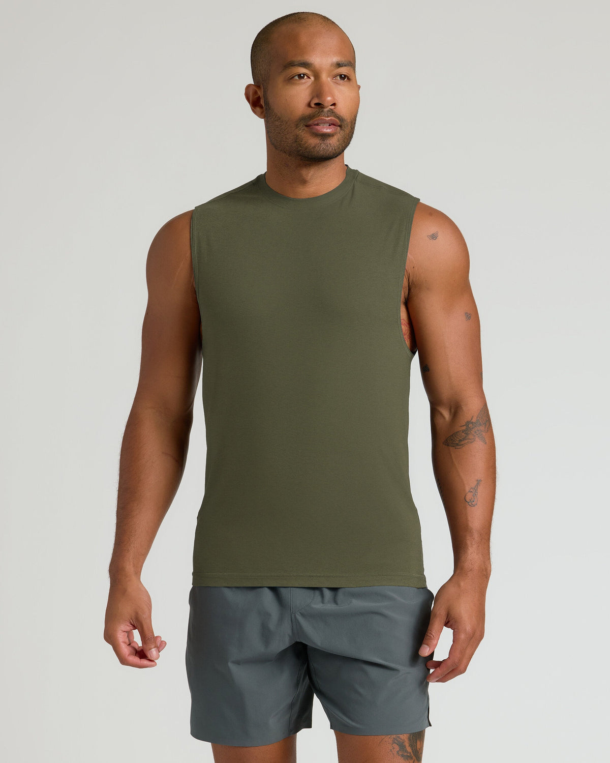 True Classic Military Green Sleeveless Active Muscle T-Shirt | Small