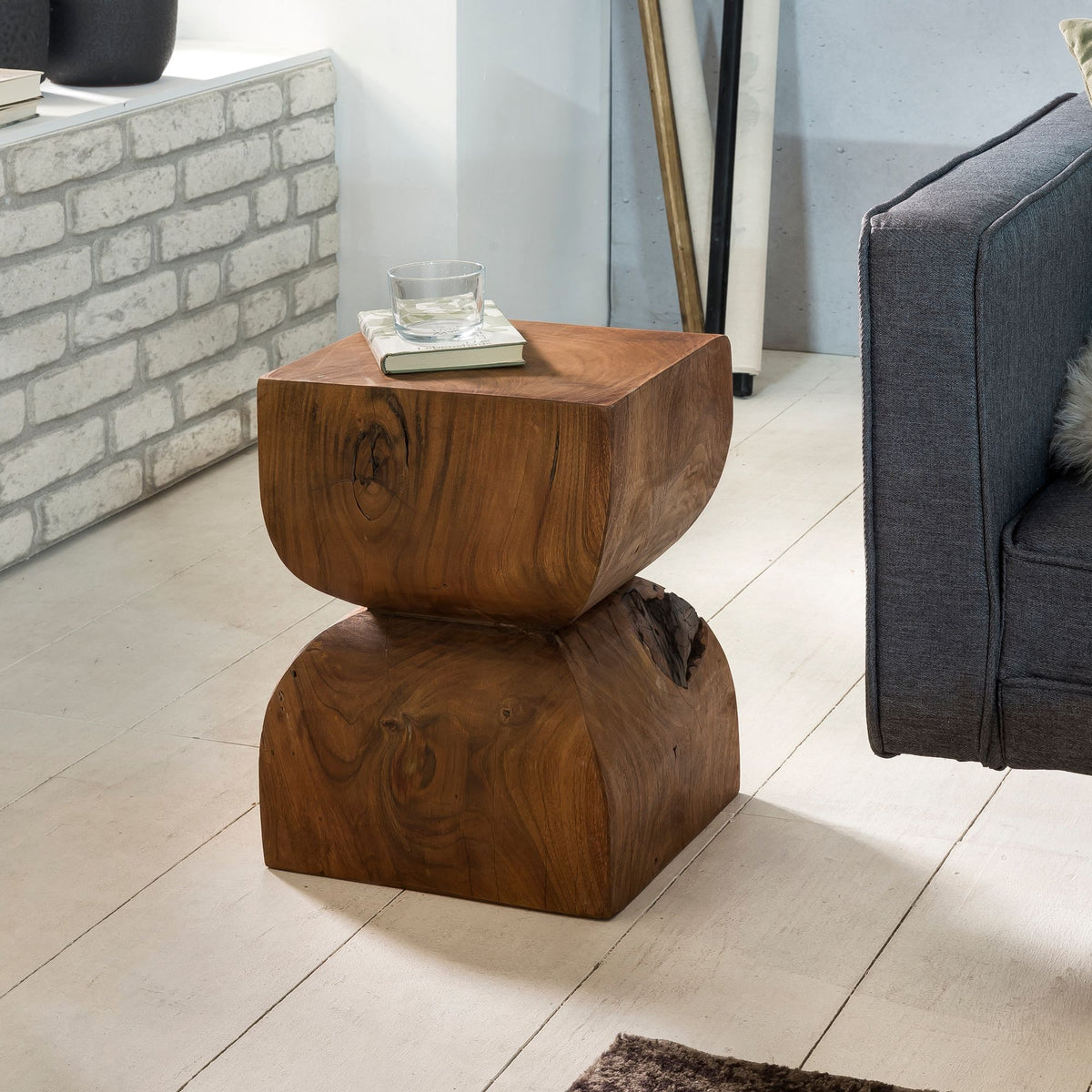 FineBuy Beistelltisch FB43540 Sheesham Vollholz 30x45x30cm Rustikaler Deko-Tisch, Blumentisch Holztisch Klein, Sofa Anstelltisch Braun| Kleiner Echtho