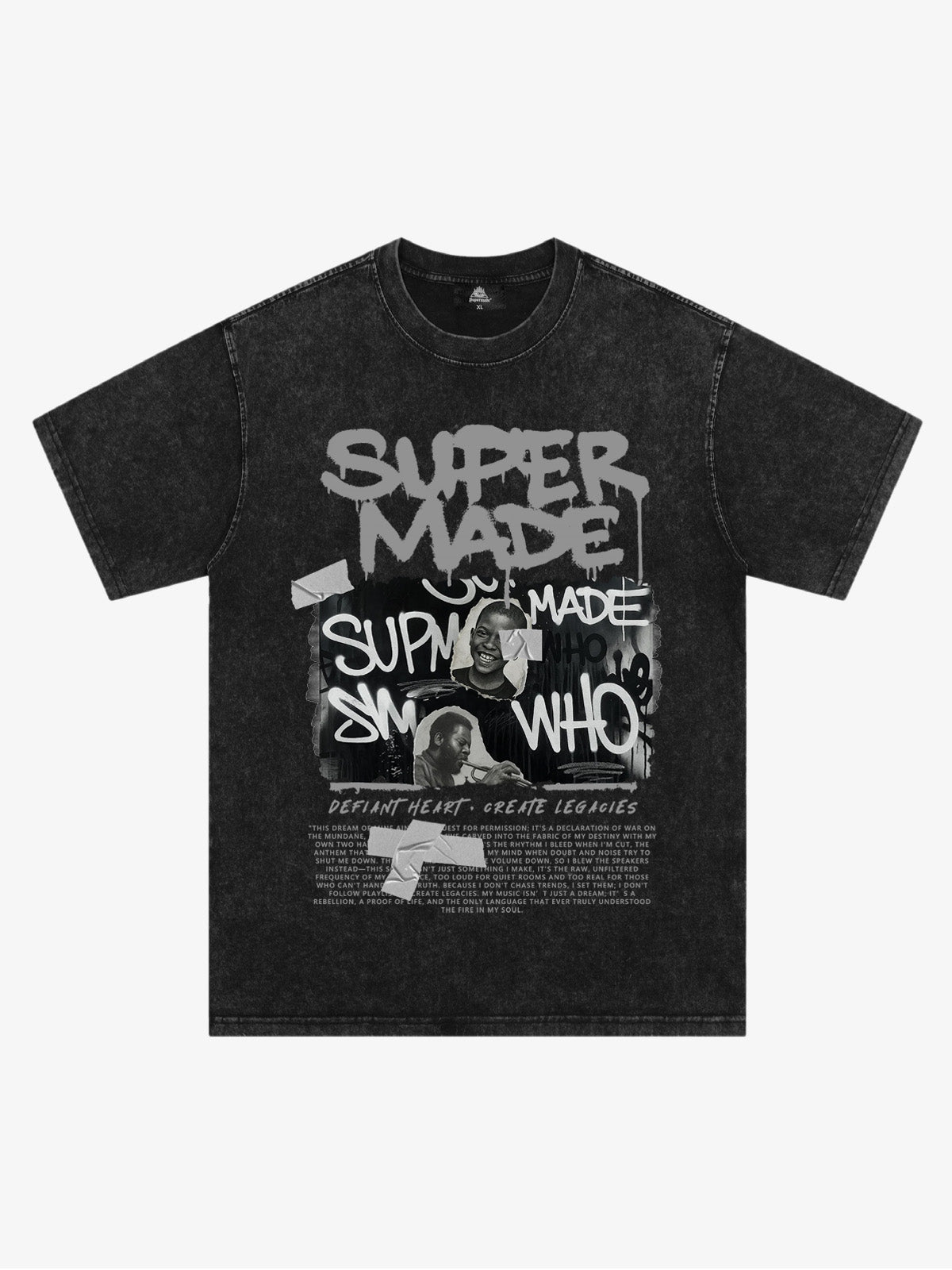 Streetwear Graffiti Character Collage Graphic T-Shirt - Washed Black / M