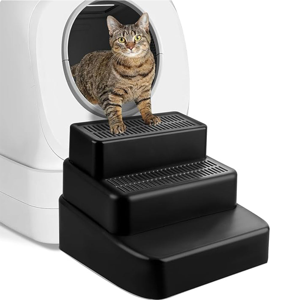 Black Adjustable 3 Steps Litter Box Ramp Step - 11.2 "x11.2"x8.6"