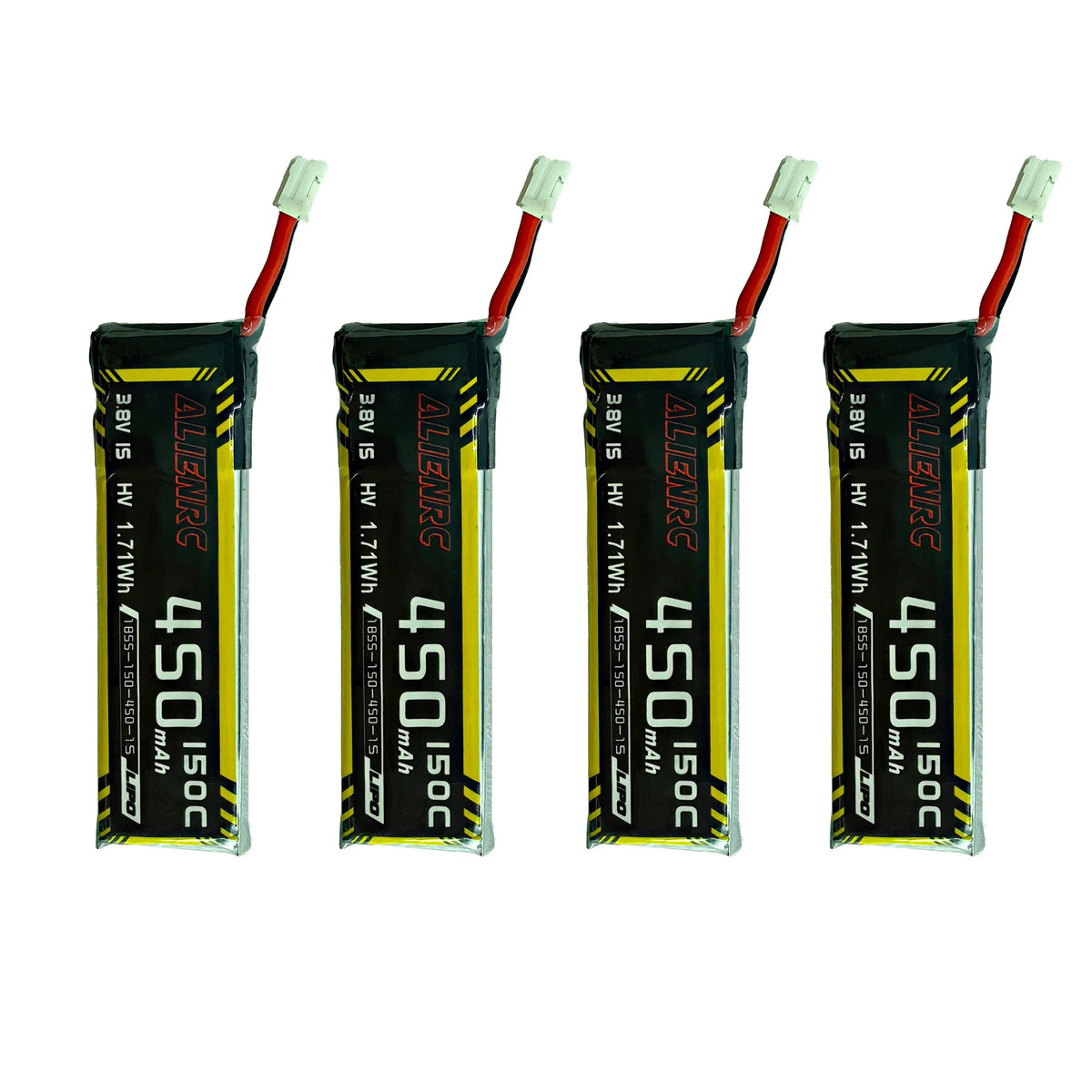 Alien 450mAh 1S 3.8V 150C Battery with PH2.0 Plug(Pack of 4)