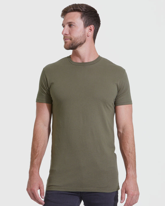 True Classic Military Green Tall Round Hem Crew Neck T-Shirt | Cotton Blend | Athletic Cut | XL