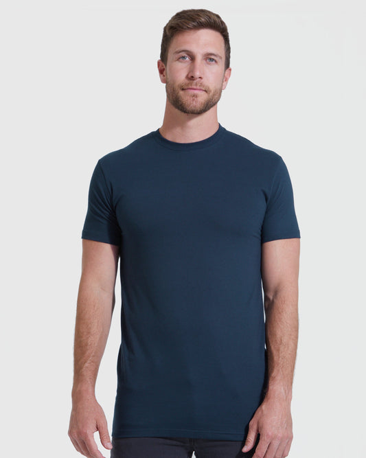True Classic Navy Blue Tall Round Hem Crew Neck T-Shirt | Cotton Blend | Athletic Cut | Small