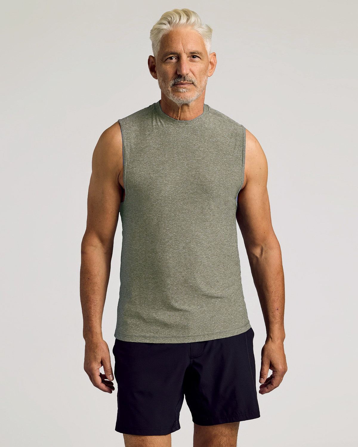 True Classic Heather Military Green Sleeveless Active Muscle T-Shirt | Small