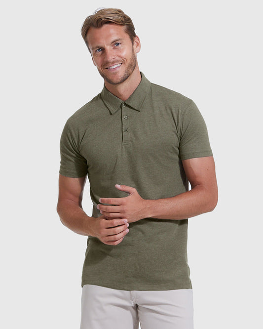 True Classic Heather Military Green Short Sleeve Tall Polo Shirt | Small